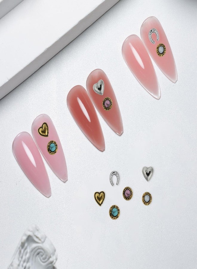 Ohmique 30 PCS Western Nail Charms - 3D Vintage Cowboy Cowgirl Nail Charms, Turquoise, Gold, Silver, Pink, Blue Retro Metal Gem Western Art Stickers Accessories for DIY - Image 3